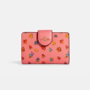 Coach Medium Corner Zip Wallet With Mini Vintage Rose Print Pink Lemonade